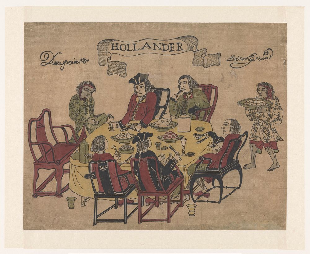 Five Dutch Men having a Meal (1790 - 1810) by anonymous and Rin Shihei