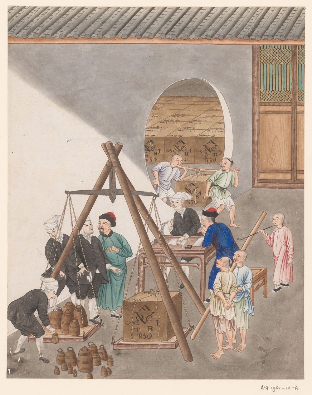 Determining the weight of the tea chests (c. 1770) by anonymous