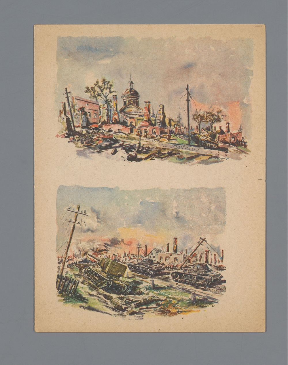 Prentbriefkaarten van de Feldpost met oorlogsscènes (1941 - 1945) by F Sauer, Bibliographisches Institut and Oberkommando…