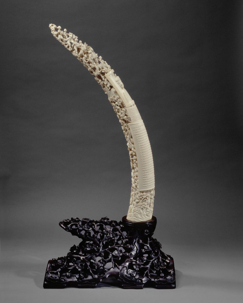 Carved elephant tusk gift to Annie Hermine Cremer-Hogan (c. 1919) by anonymous