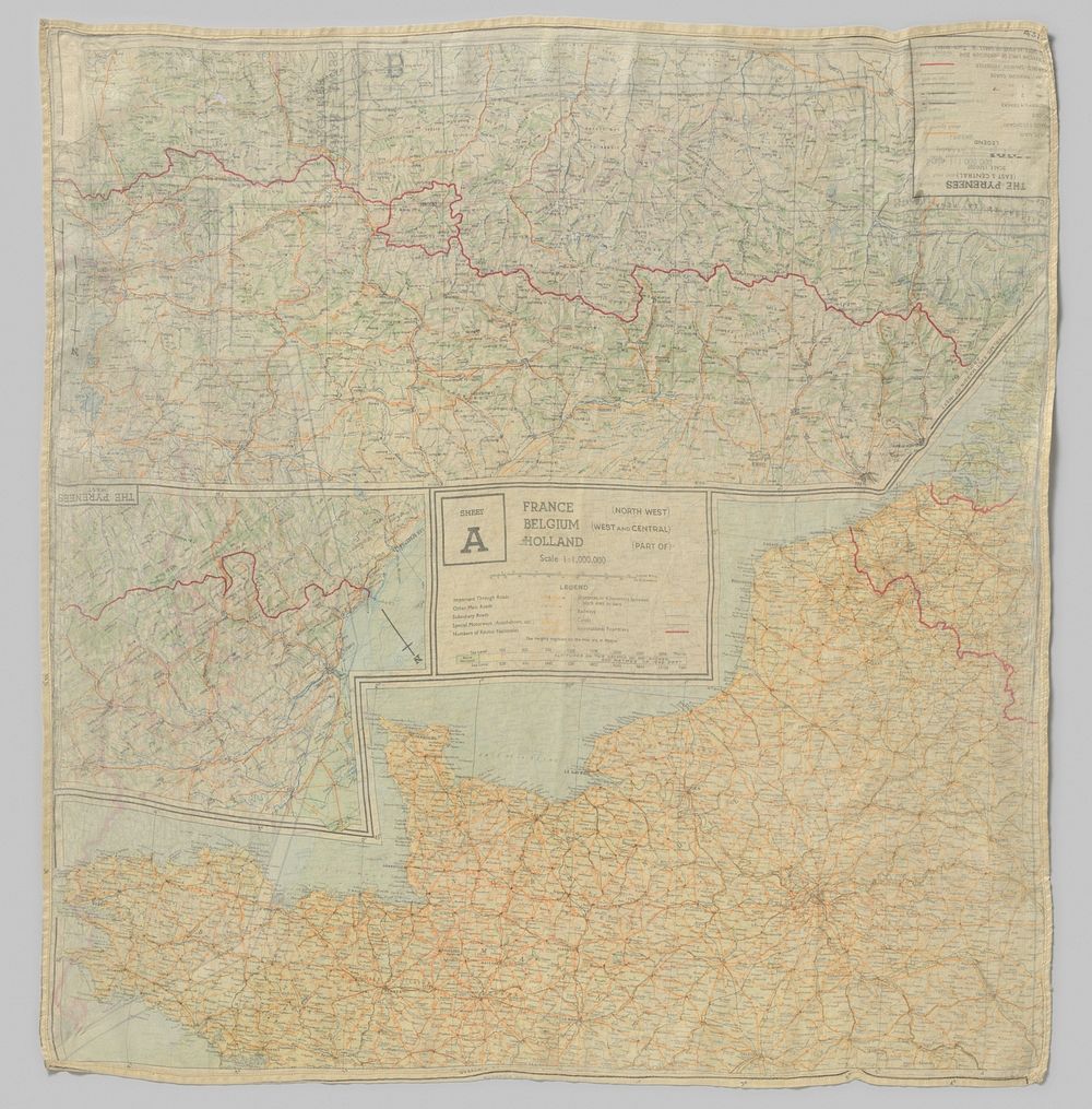 Zijden shawl bedrukt met landkaarten (1940 - 1945) by anonymous