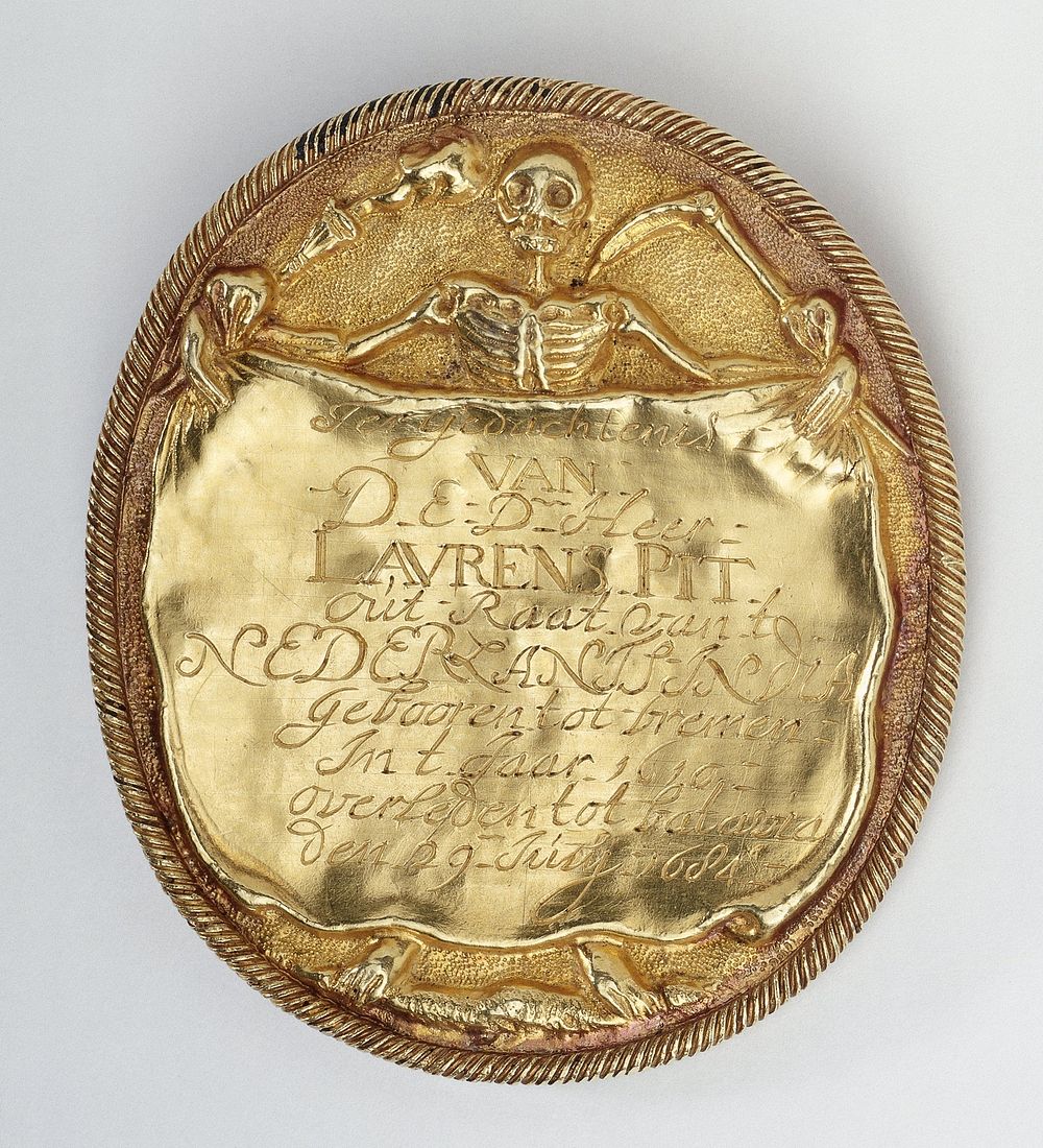 Begrafenispenning naar aanleiding van het overlijden van Laurens Pit, oa. gouverneur van Coromandel van 1652 tot 1663 en…