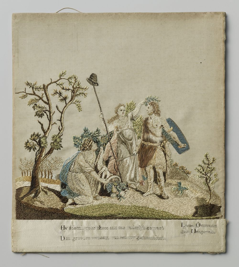Borduurwerk met allegorische voorstelling van Claudius Civilis met de Vrijheid en Overvloed (after 1784 - before 1806) by…