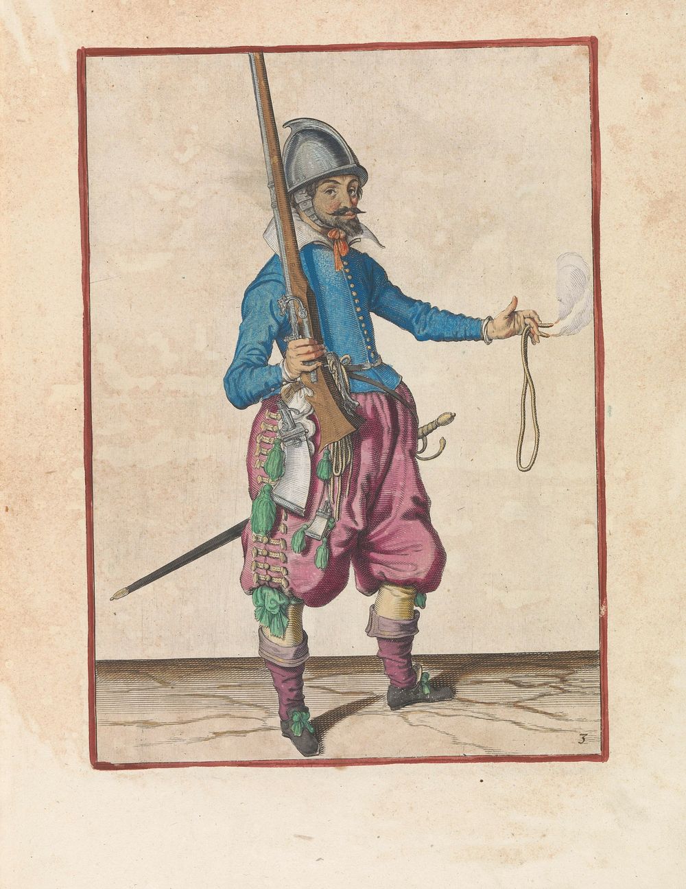 Soldaat die zijn roer met zijn rechterhand rechtop vasthoudt, zijn linkerhand open om het wapen aan te nemen (c. 1597 -…