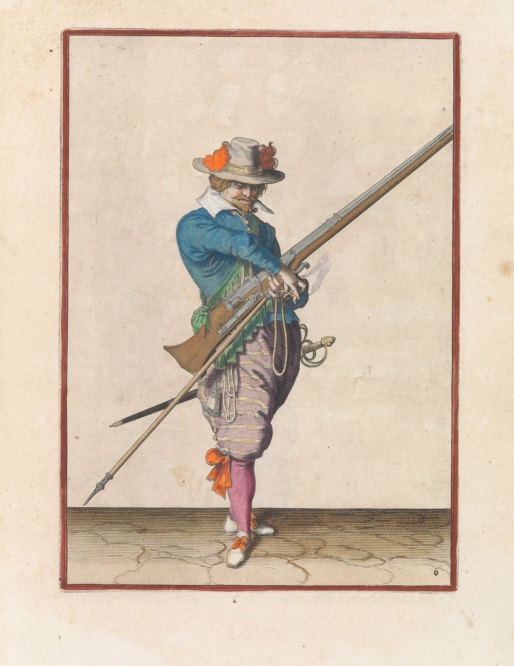 Soldaat met een musket die zijn lont pakt (c. 1597 - 1607) by Jacques de Gheyn II and Jacques de Gheyn II