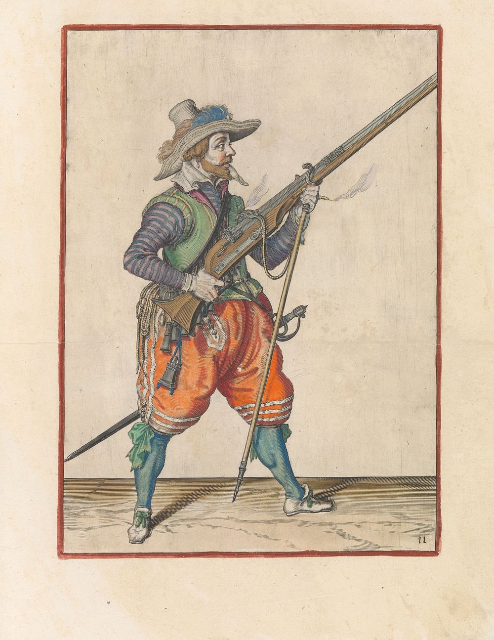 Soldaat die zijn furket onder zijn musket plaatst (c. 1597 - 1607) by Jacques de Gheyn II and Jacques de Gheyn II