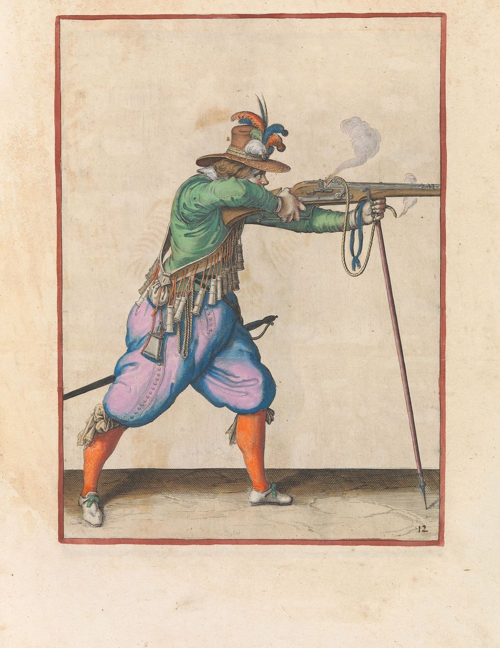 Soldaat die zijn musket, steunend op zijn furket, afvuurt (c. 1597 - 1607) by Jacques de Gheyn II and Jacques de Gheyn II