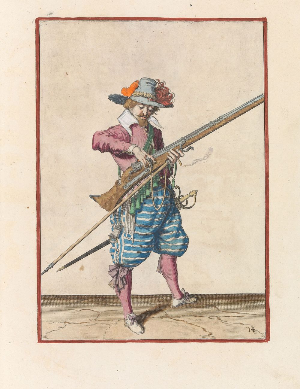 Soldaat die zijn lont van de haan van zijn musket losmaakt (c. 1597 - 1607) by Jacques de Gheyn II and Jacques de Gheyn II