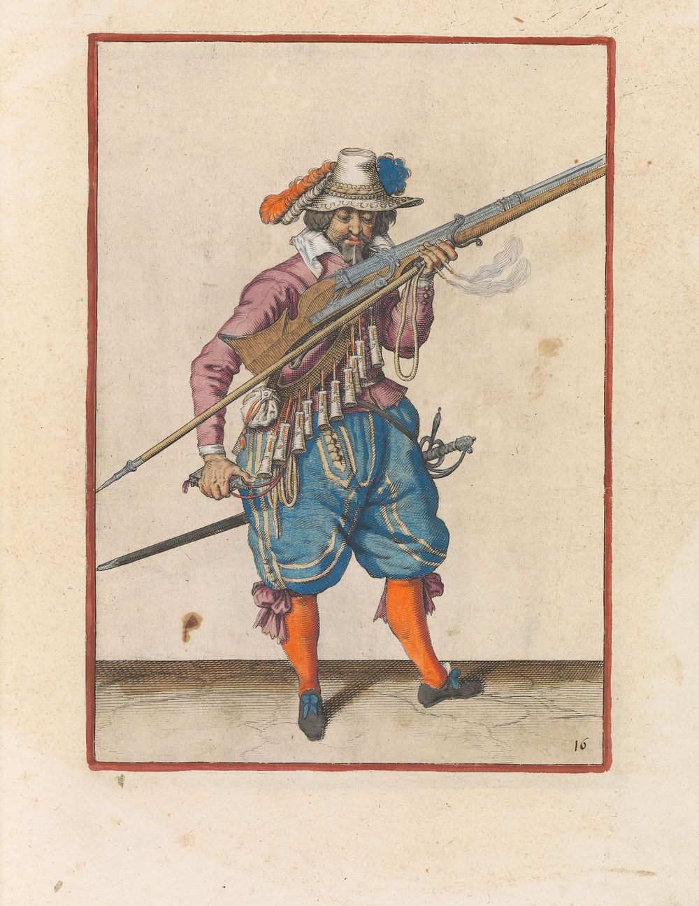 Soldaat die vonken wegblaast van de pan van zijn musket (c. 1597 - 1607) by Jacques de Gheyn II and Jacques de Gheyn II