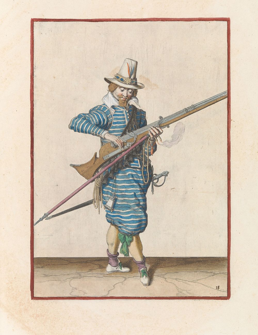 Soldaat die de pan van zijn musket sluit (c. 1597 - 1607) by Jacques de Gheyn II and Jacques de Gheyn II