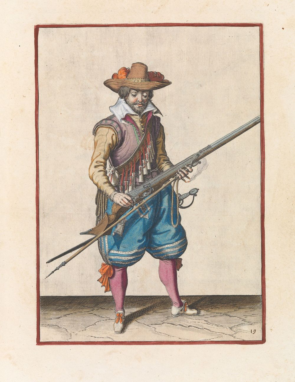 Soldaat die kruit van zijn musket schudt (c. 1597 - 1607) by Jacques de Gheyn II and Jacques de Gheyn II