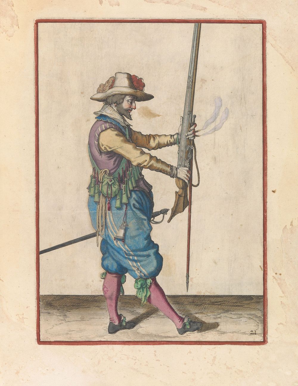Soldaat die zijn musket met beide handen rechtop voor zich vasthoudt (c. 1597 - 1607) by Jacques de Gheyn II and Jacques de…