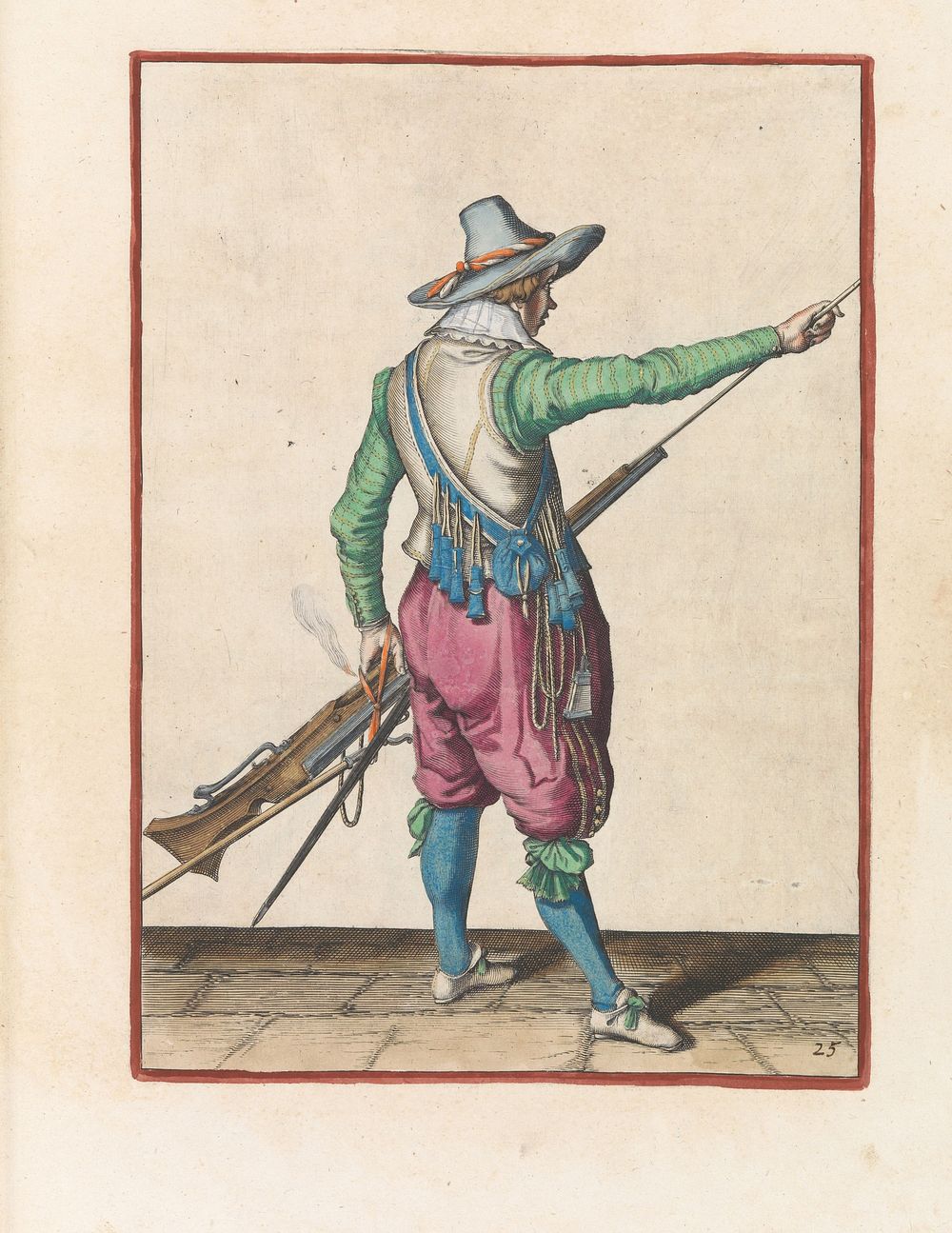 Soldaat die zijn laadstok uit de houder onder de loop van zijn musket haalt (c. 1597 - 1607) by Jacques de Gheyn II and…