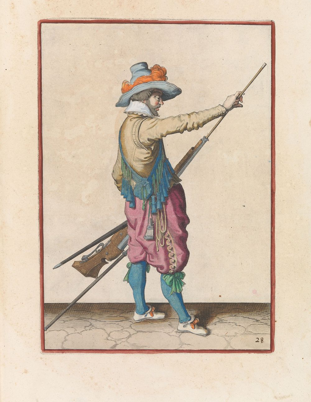 Soldaat die zijn laadstok uit de loop van zijn musket trekt (c. 1597 - 1607) by Jacques de Gheyn II and Jacques de Gheyn II