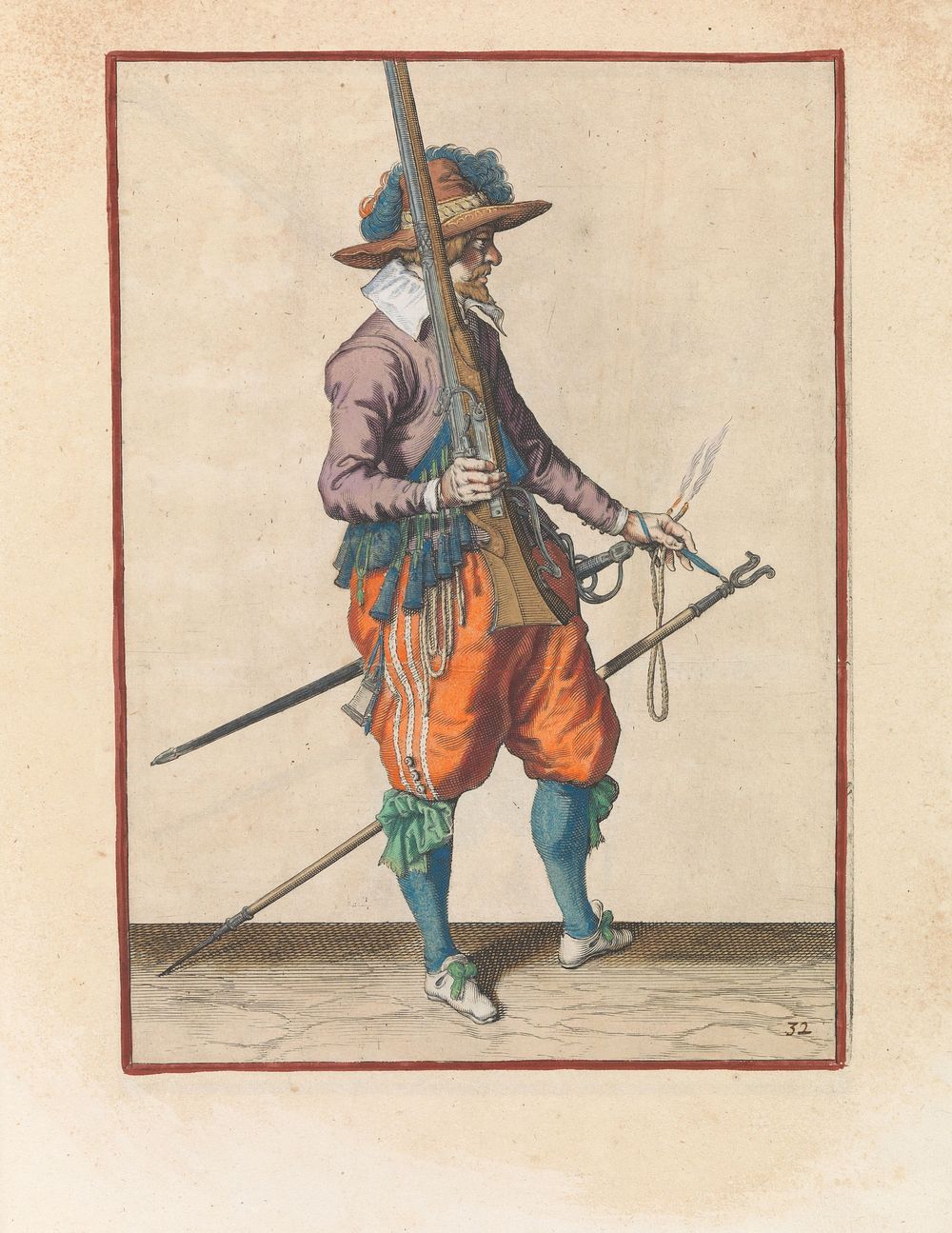 Soldaat die zijn musket met zijn rechterhand rechtop vasthoudt (c. 1597 - 1607) by Jacques de Gheyn II and Jacques de Gheyn…