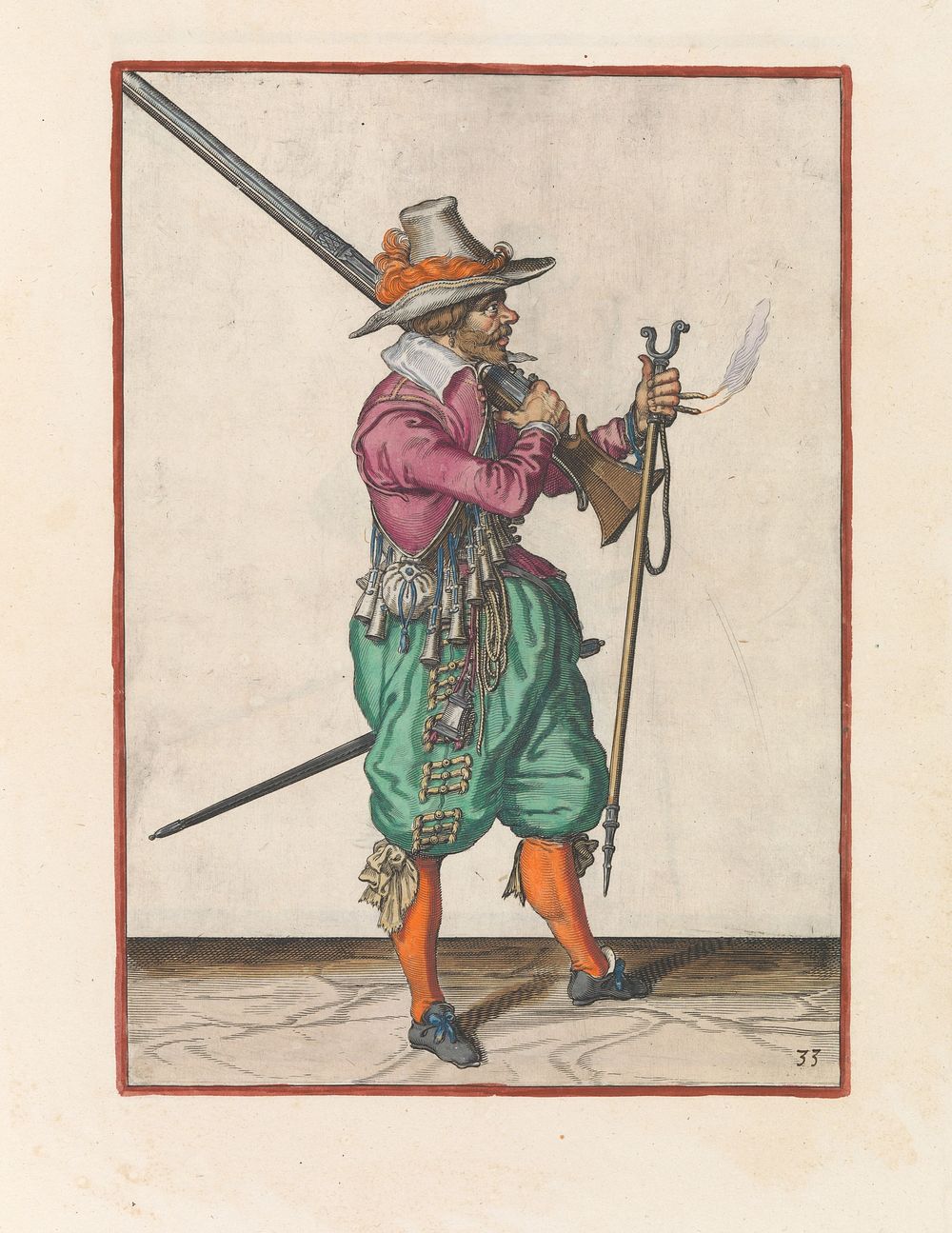 Soldaat die zijn musket met zijn rechterhand op zijn schouder legt (c. 1597 - 1607) by Jacques de Gheyn II and Jacques de…