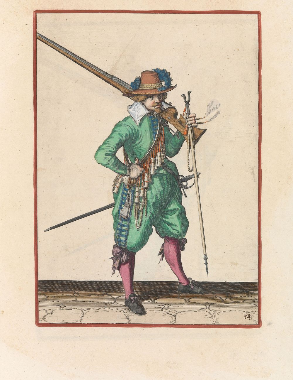 Soldaat die zijn musket op zijn schouder draagt (c. 1597 - 1607) by Jacques de Gheyn II and Jacques de Gheyn II