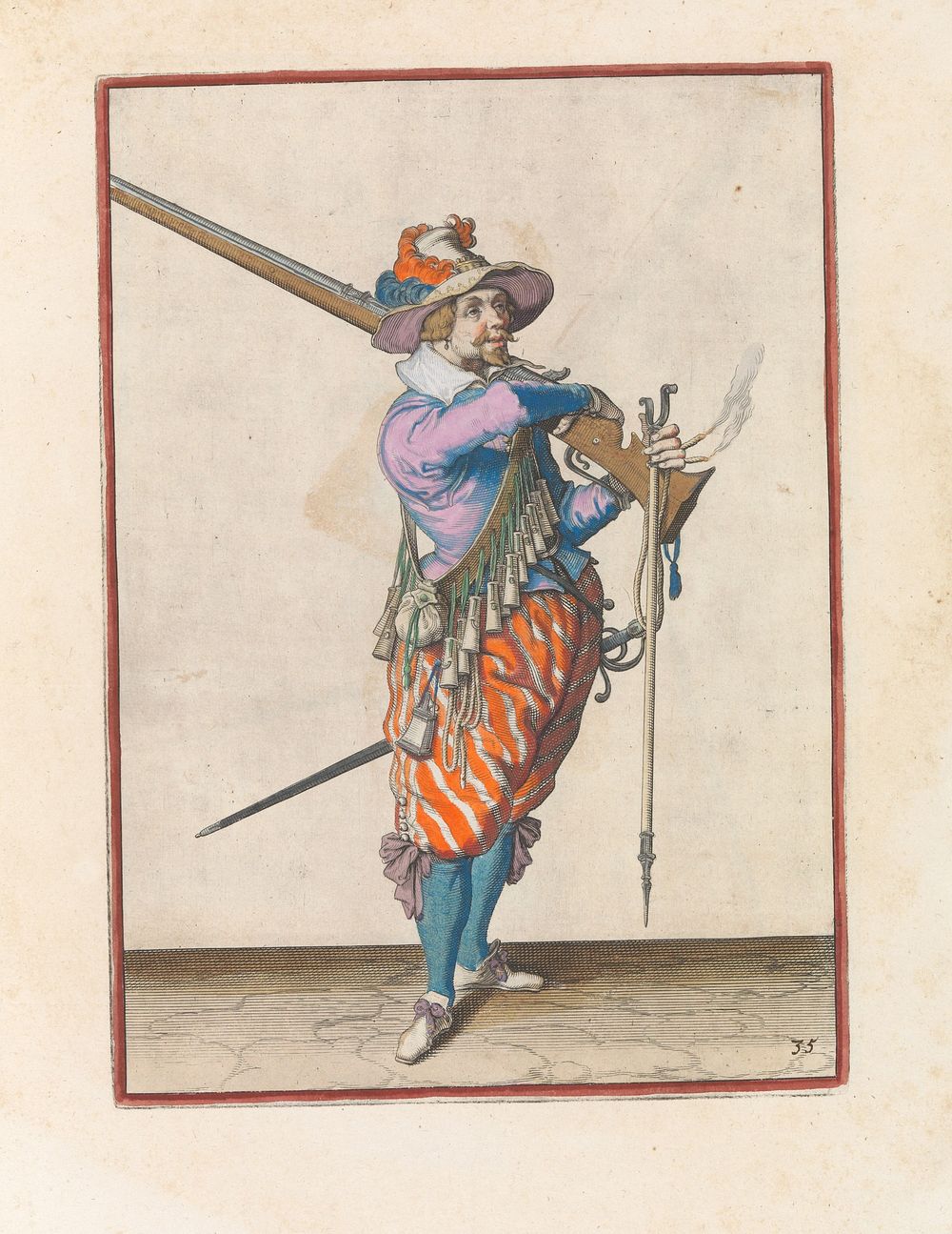 Soldaat op wacht die zijn musket van zijn schouder neemt (c. 1597 - 1607) by Jacques de Gheyn II and Jacques de Gheyn II