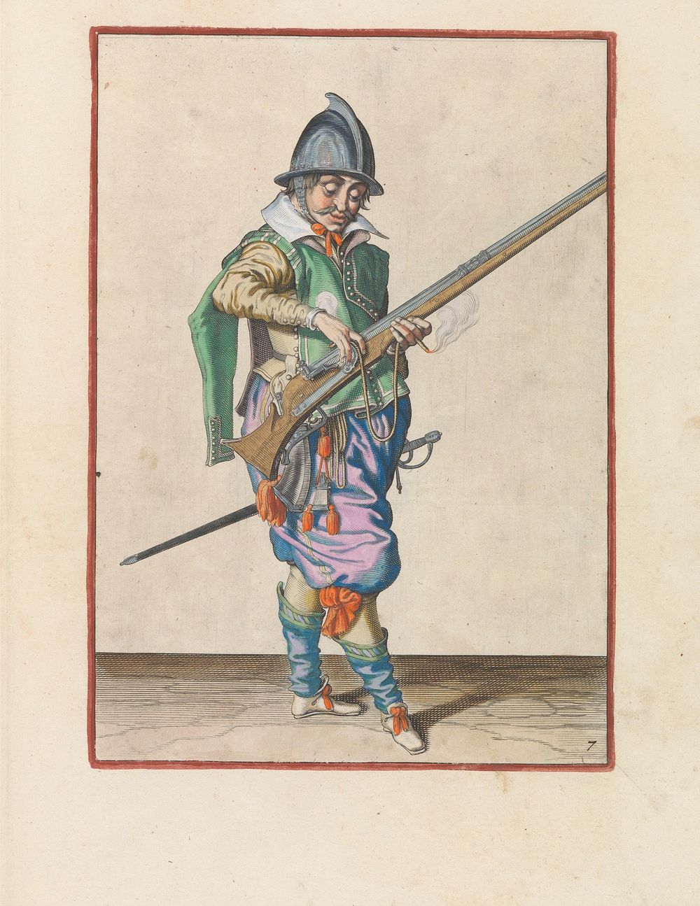 Soldaat die zijn lont op de haan van zijn roer drukt (c. 1597 - 1607) by Jacques de Gheyn II and Jacques de Gheyn II