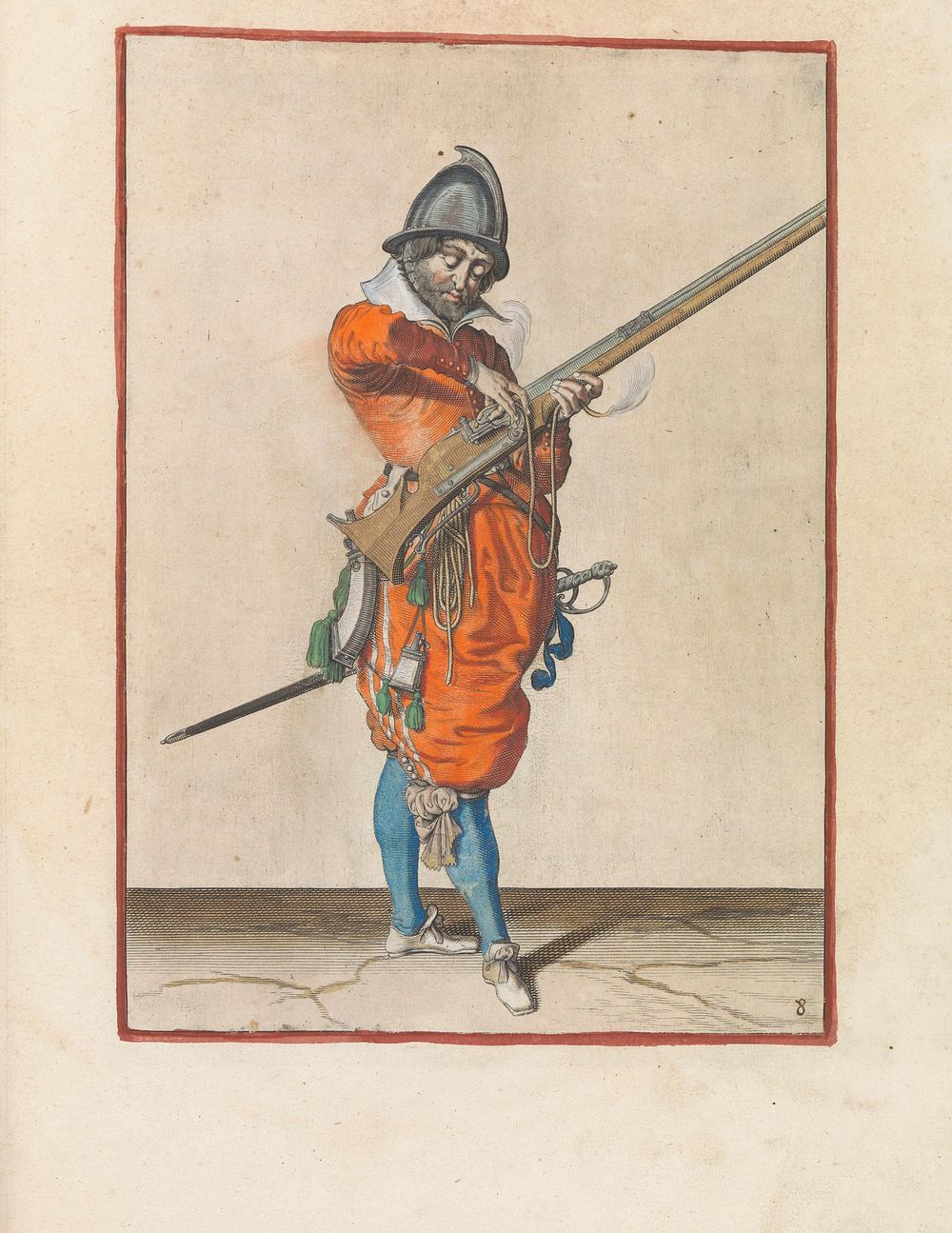 Soldaat die de lont op de haan van zijn roer de juiste plek en vorm geeft (c. 1597 - 1607) by Jacques de Gheyn II and…