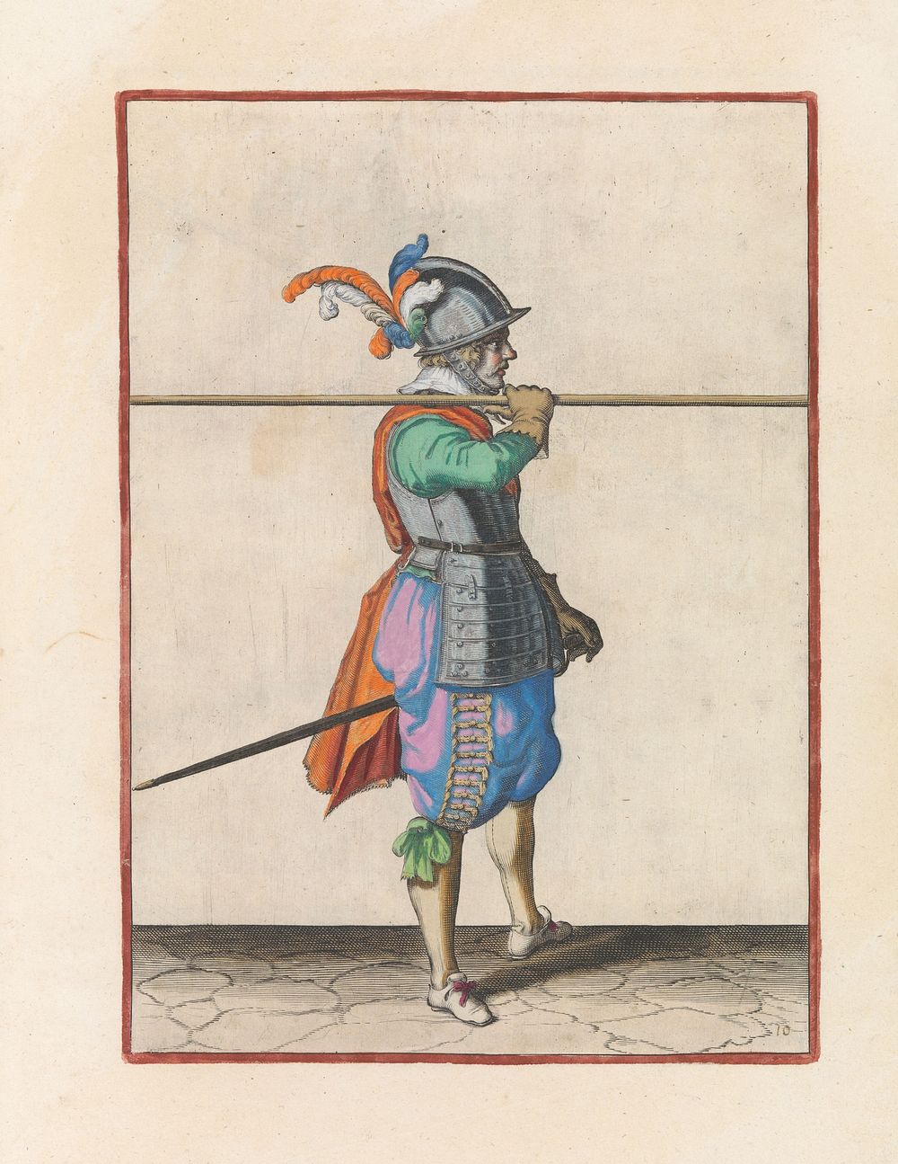 Soldaat die zijn spies horizontaal op zijn rechterschouder draagt (c. 1597 - 1607) by Jacques de Gheyn II and Jacques de…