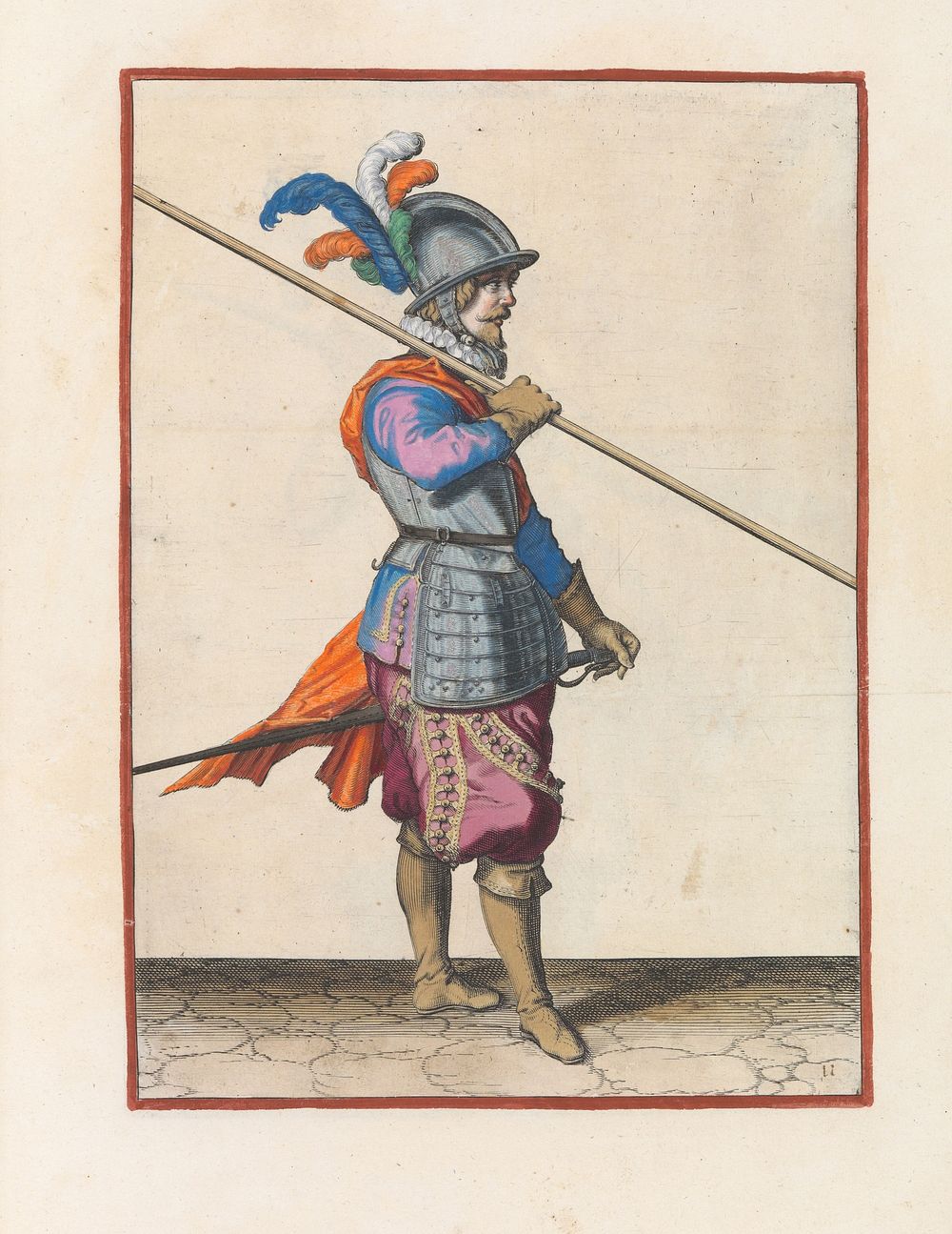 Soldaat die zijn spies op zijn rechterschouder draagt, de punt schuin naar de grond gericht (c. 1597 - 1607) by Jacques de…