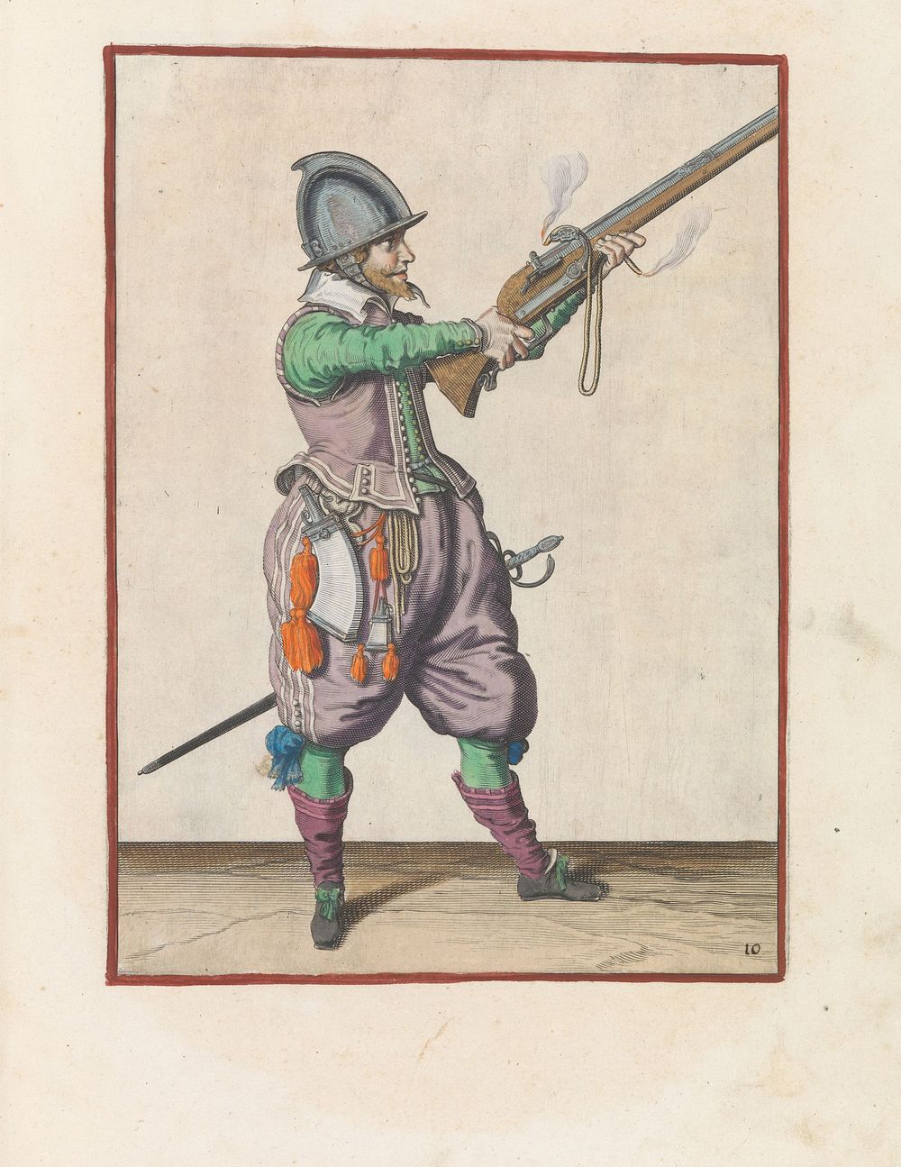 Soldaat richt de roer met beide handen omhoog (c. 1597 - 1607) by Jacques de Gheyn II and Jacques de Gheyn II