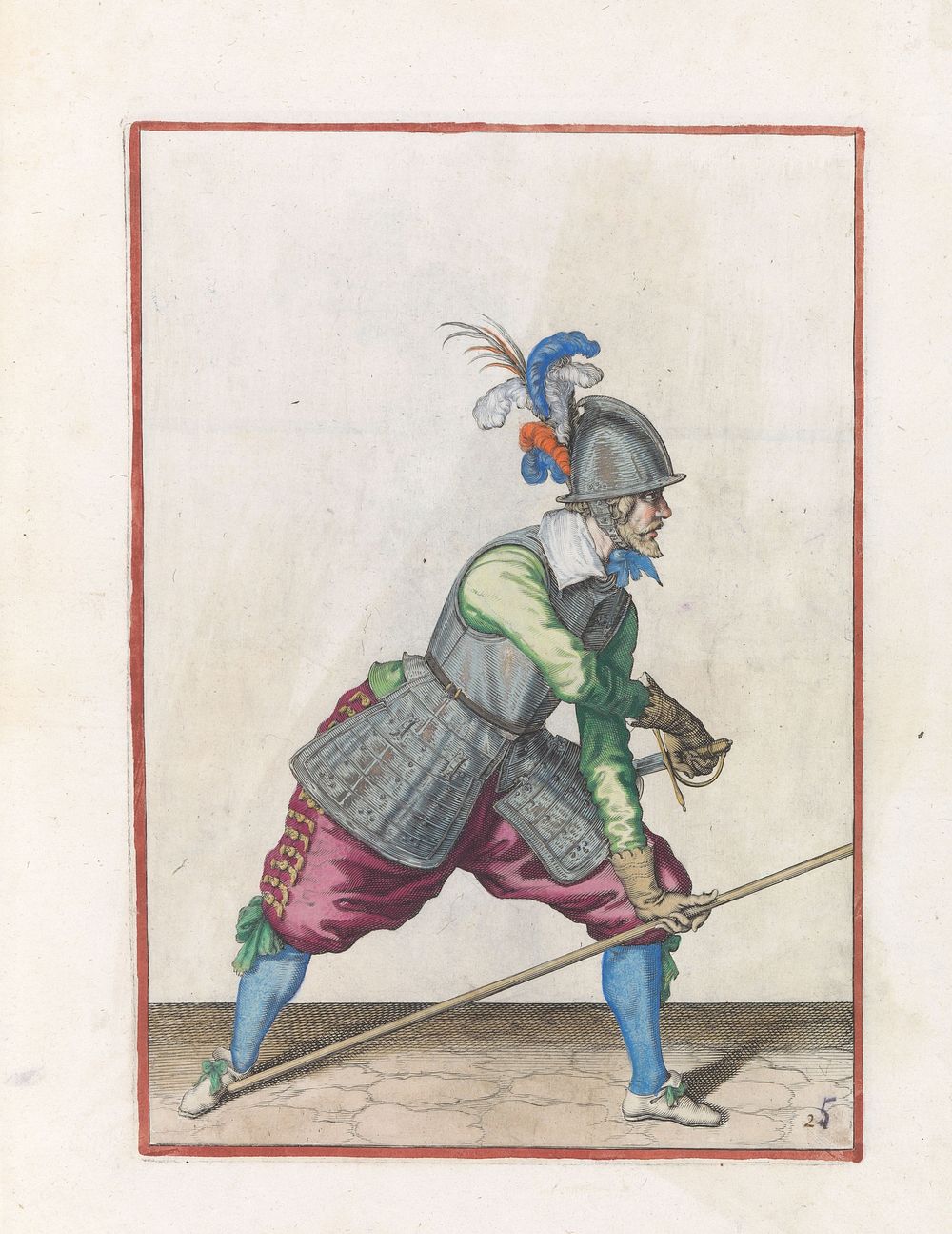 Soldaat die met zijn linkerhand zijn spies tegen zijn rechtervoet plaatst en met zijn rechterhand zijn zwaard trekt (c. 1597…
