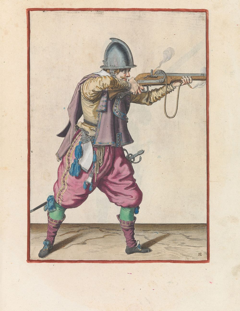 Soldaat richt en vuurt de roer (c. 1597 - 1607) by Jacques de Gheyn II and Jacques de Gheyn II