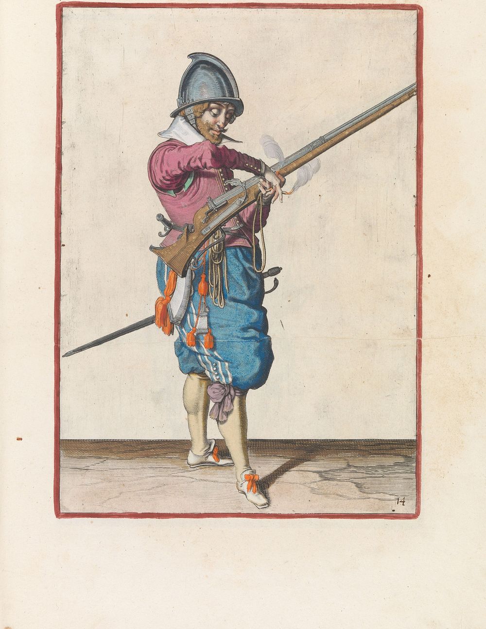 Soldaat met een roer die zijn lont overbrengt van zijn rechter- naar zijn linkerhand (c. 1597 - 1607) by Jacques de Gheyn II…