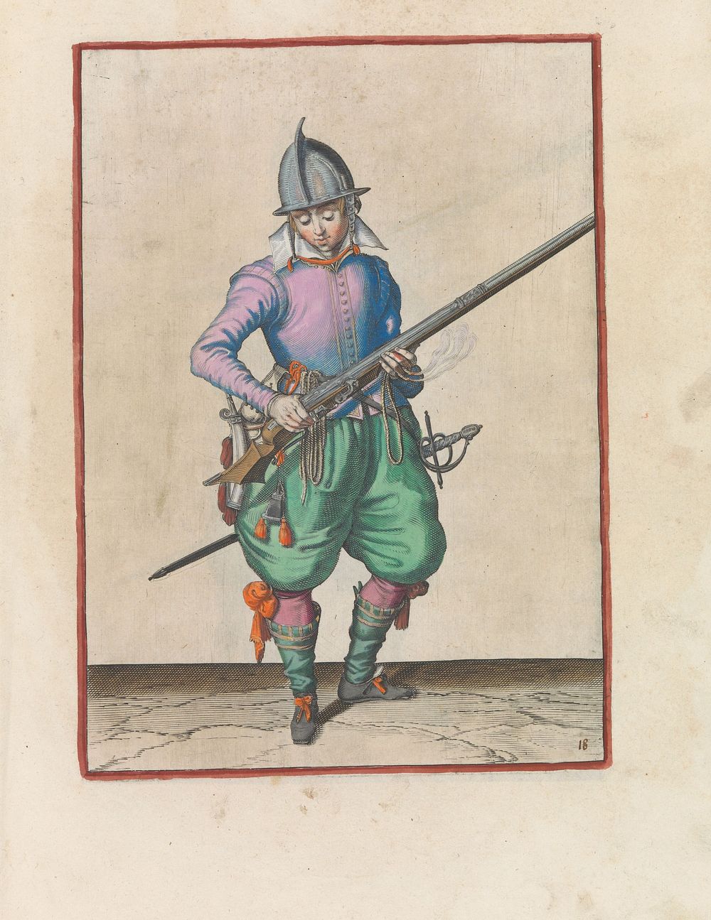 Soldaat die kruit van zijn roer schudt (c. 1597 - 1607) by Jacques de Gheyn II and Jacques de Gheyn II