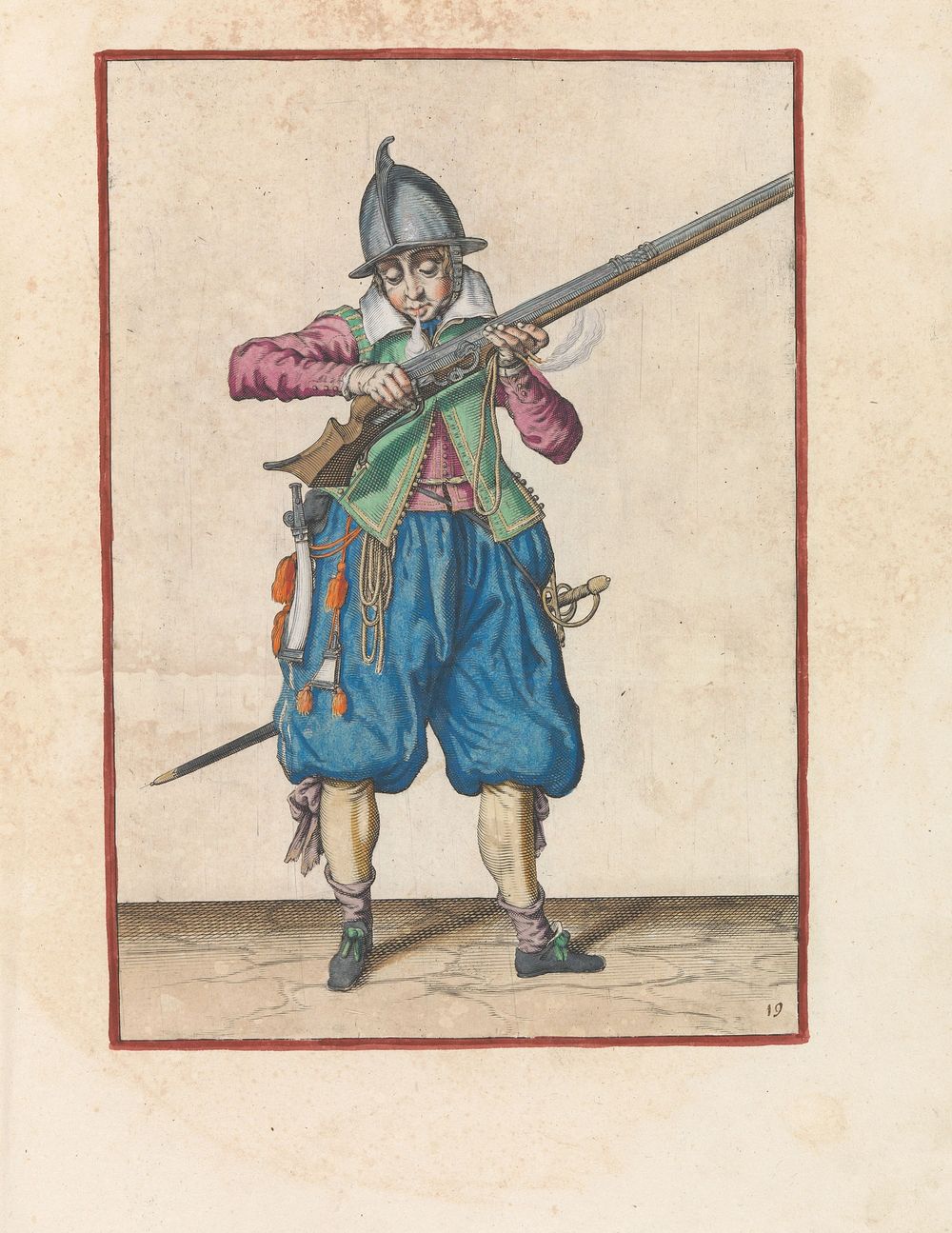 Soldaat die kruit van zijn roer blaast (c. 1597 - 1607) by Jacques de Gheyn II and Jacques de Gheyn II