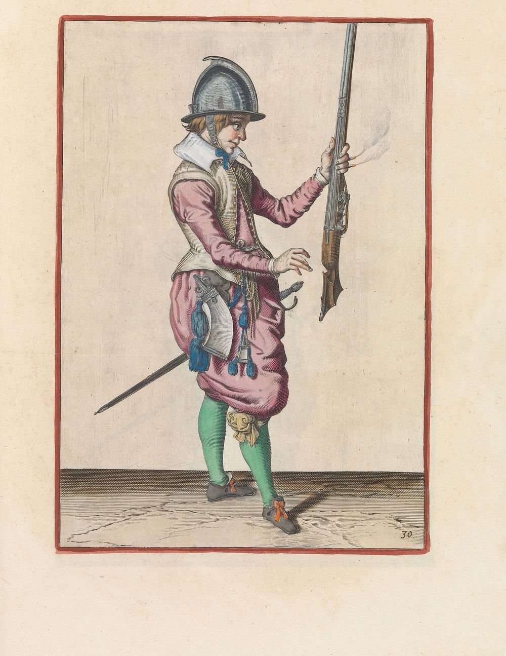 Soldaat die zijn roer met zijn linkerhand rechtop vasthoudt (c. 1597 - 1607) by Jacques de Gheyn II and Jacques de Gheyn II