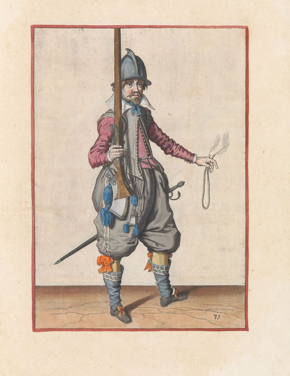 Soldaat die zijn roer met zijn rechterhand rechtop vasthoudt (c. 1597 - 1607) by Jacques de Gheyn II and Jacques de Gheyn II