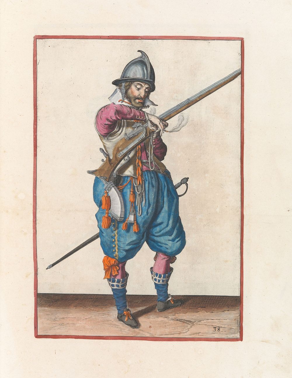 Soldaat op wacht met een roer die zijn lont pakt (c. 1597 - 1607) by Jacques de Gheyn II and Jacques de Gheyn II