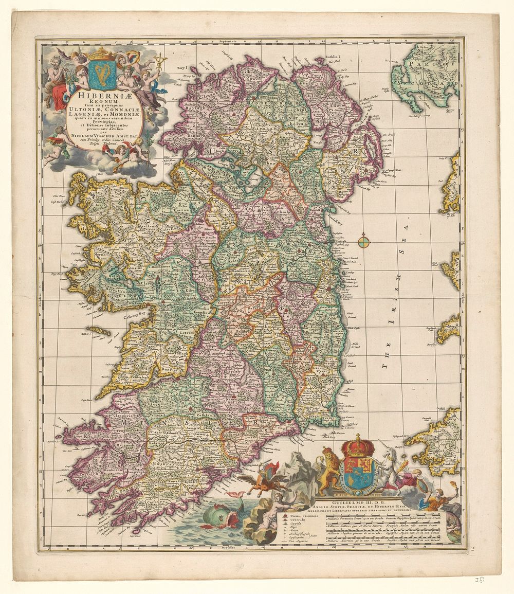 Kaart van Ierland (1650 - 1700) by Nicolaes Visscher I, Nicolaes Visscher I, Staten Generaal der Verenigde Nederlanden and…