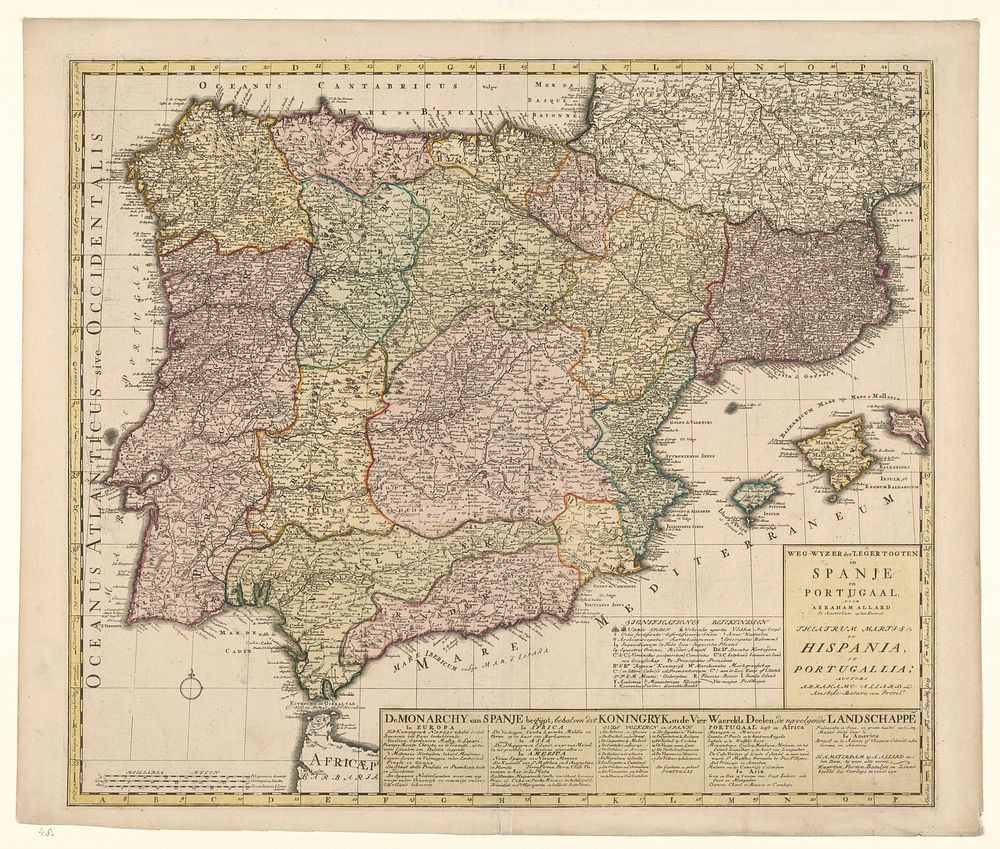 Kaart van Spanje en Portugal (1675 - 1725) by Abraham Allard