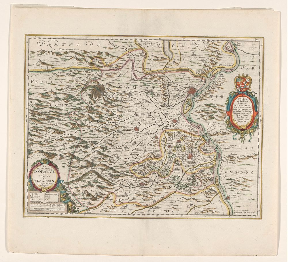 Kaart van het Vorstendom Orange en het Comtat Venaissin (1627) by Jacques de Chieze, Willem Janszoon Blaeu and Willem…