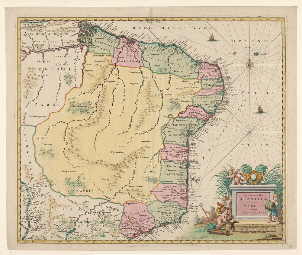 Kaart van Brazilië (1735 - 1745) by Johannes Willemszoon Blaeu, Johannes de Broen I and Pieter Schenk II