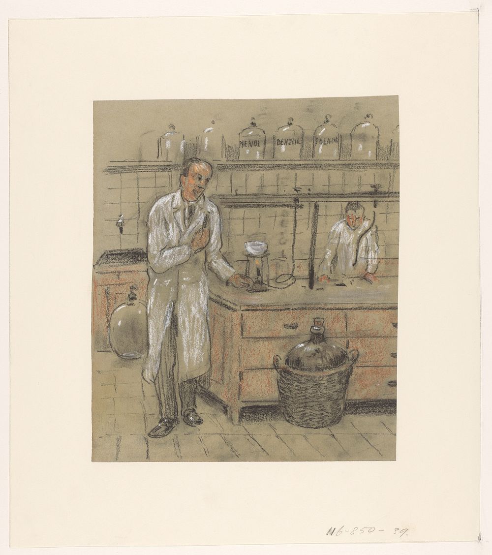 Twee mannen in een laboratorium (1900 - 1925) by Herman Heijenbrock