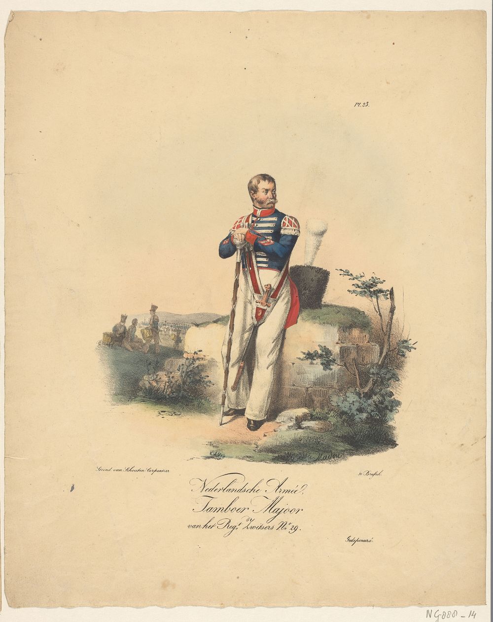 Nederlandsche Armée, Tamboer Majoor van het Reg.t Zwitsers No. 29 (1823 - 1827) by Jean Baptiste Madou and Schouten…