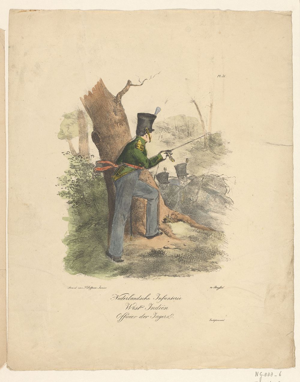 Nederlandsche Infanterie / West Indiën / Officier der Jagers (1823 - 1827) by Jean Baptiste Madou and J Delfosse