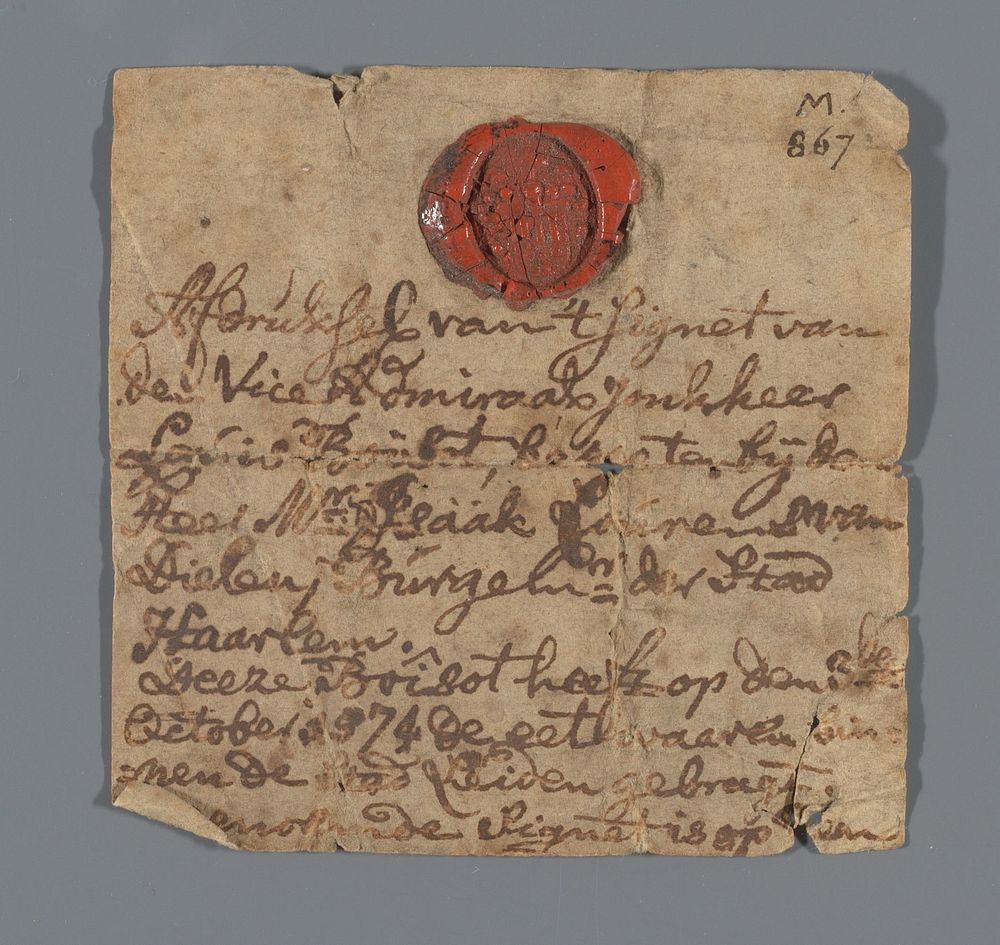 Lakzegel van Louis Boisot met verklaring (after 1798)
