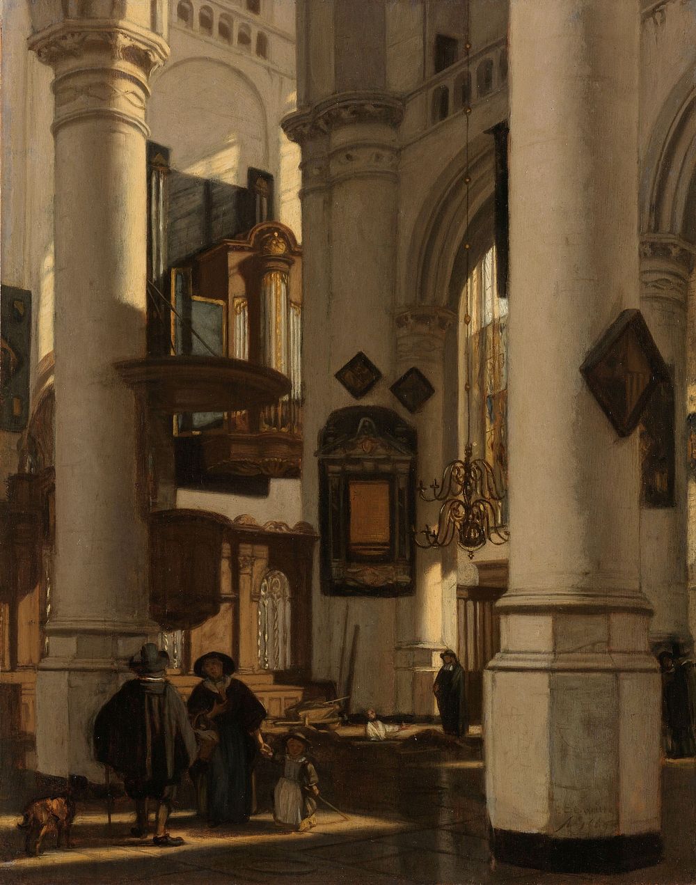 Interior of a Protestant, Gothic Church, with a Gravedigger in the Choir (1669) by Emanuel de Witte