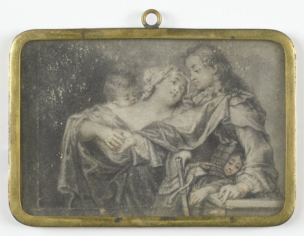 Een jonge vrouw die een krijgsman afleidt terwijl een van haar kinderen hem berooft (1670 - 1734) by Carl Gustav Klingstedt…