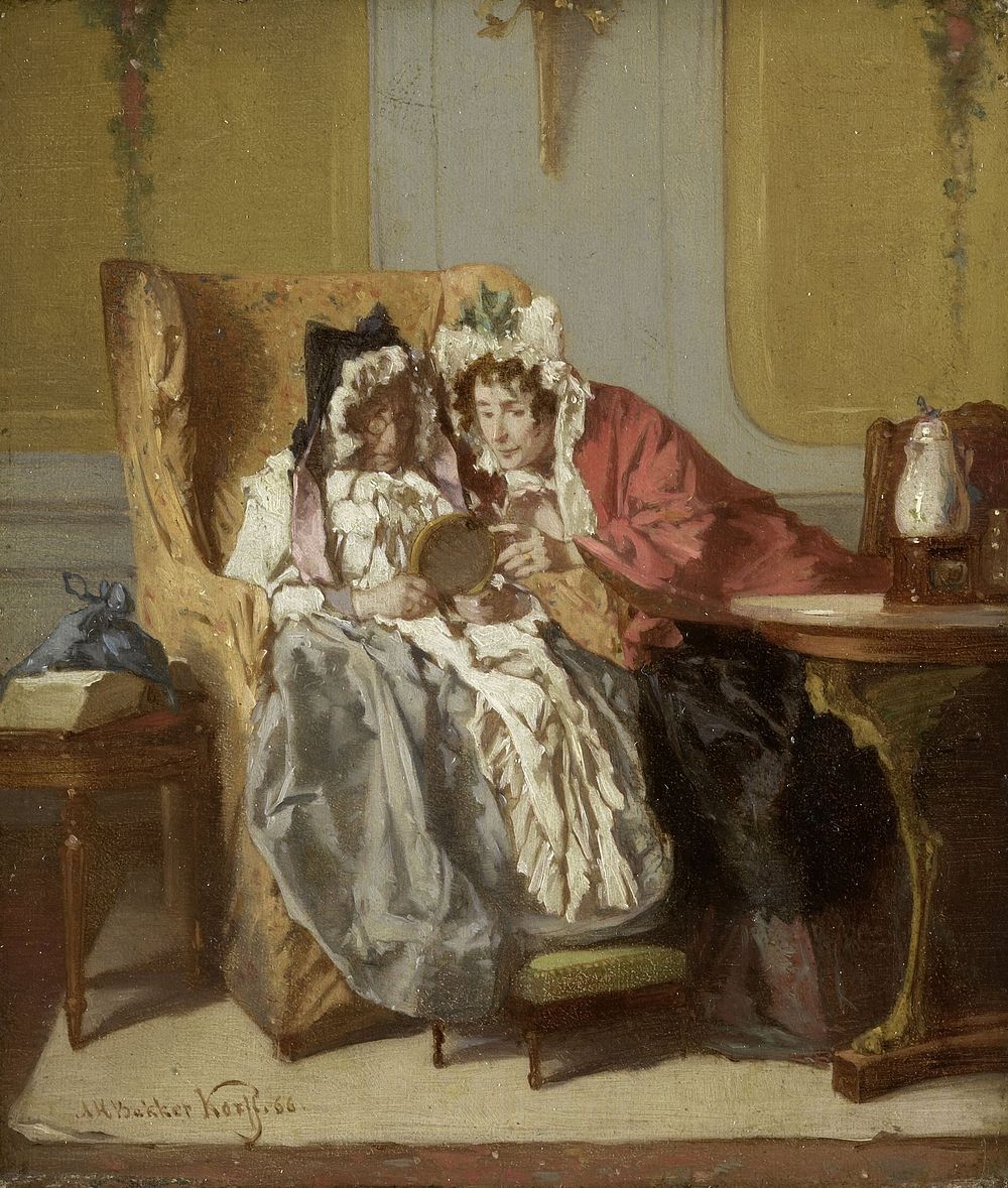 Two Ladies Examining a Little Painting (1866) by Alexander Hugo Bakker Korff