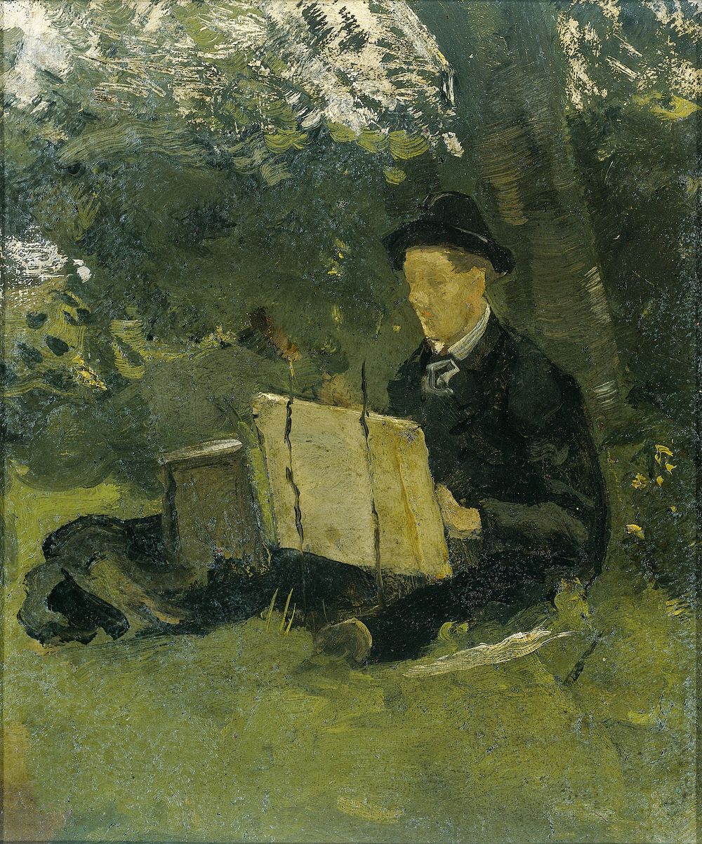 Jan Verkade (1868-1946) Painting under a Tree at Hattem (1891) by Richard Nicolaüs Roland Holst