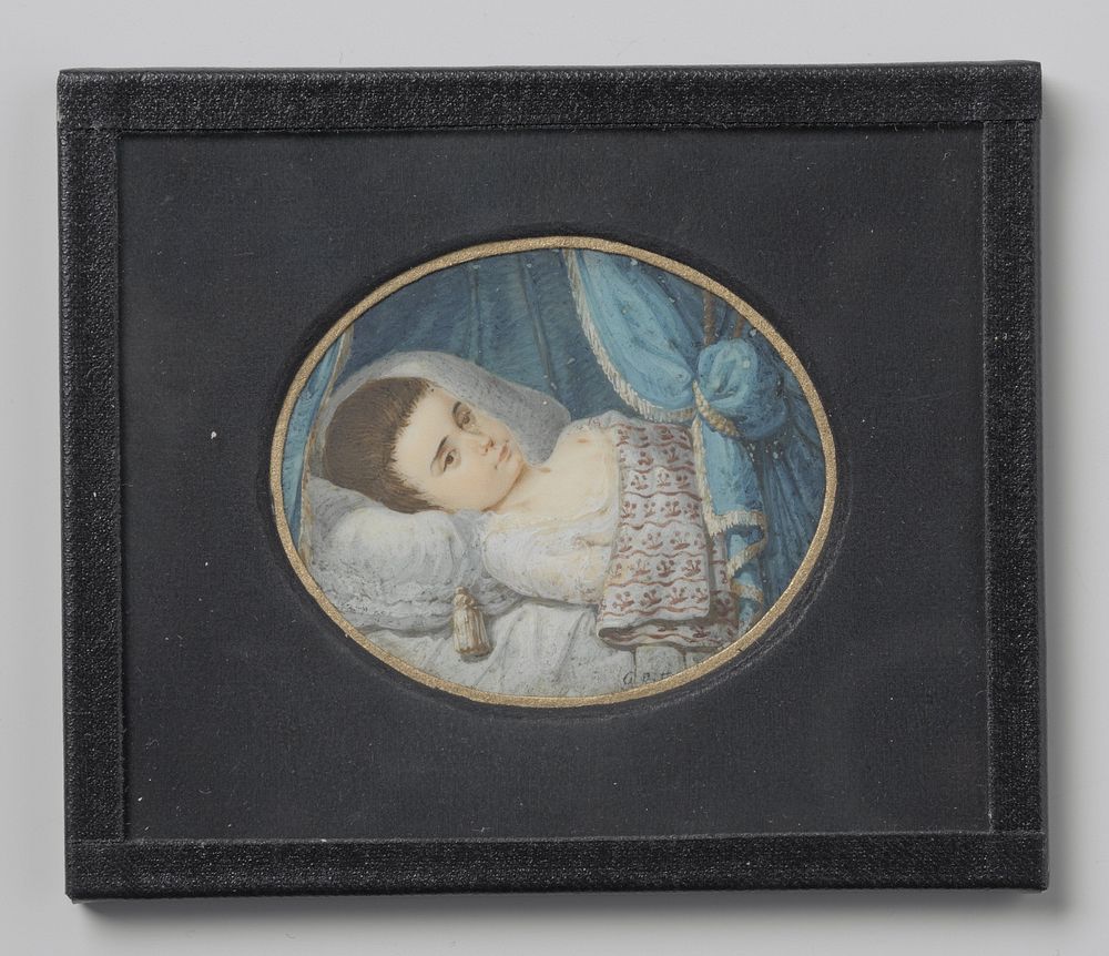 Portret van een ziek meisje in bed liggend (1800 - 1809) by George Nikolaus Ritter
