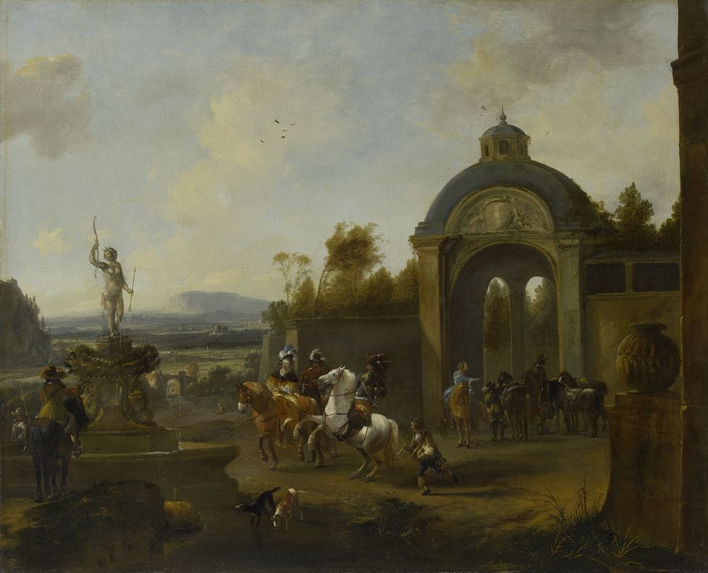 Hunting Party at a Fountain (1660 - 1682) by Pieter Wouwerman