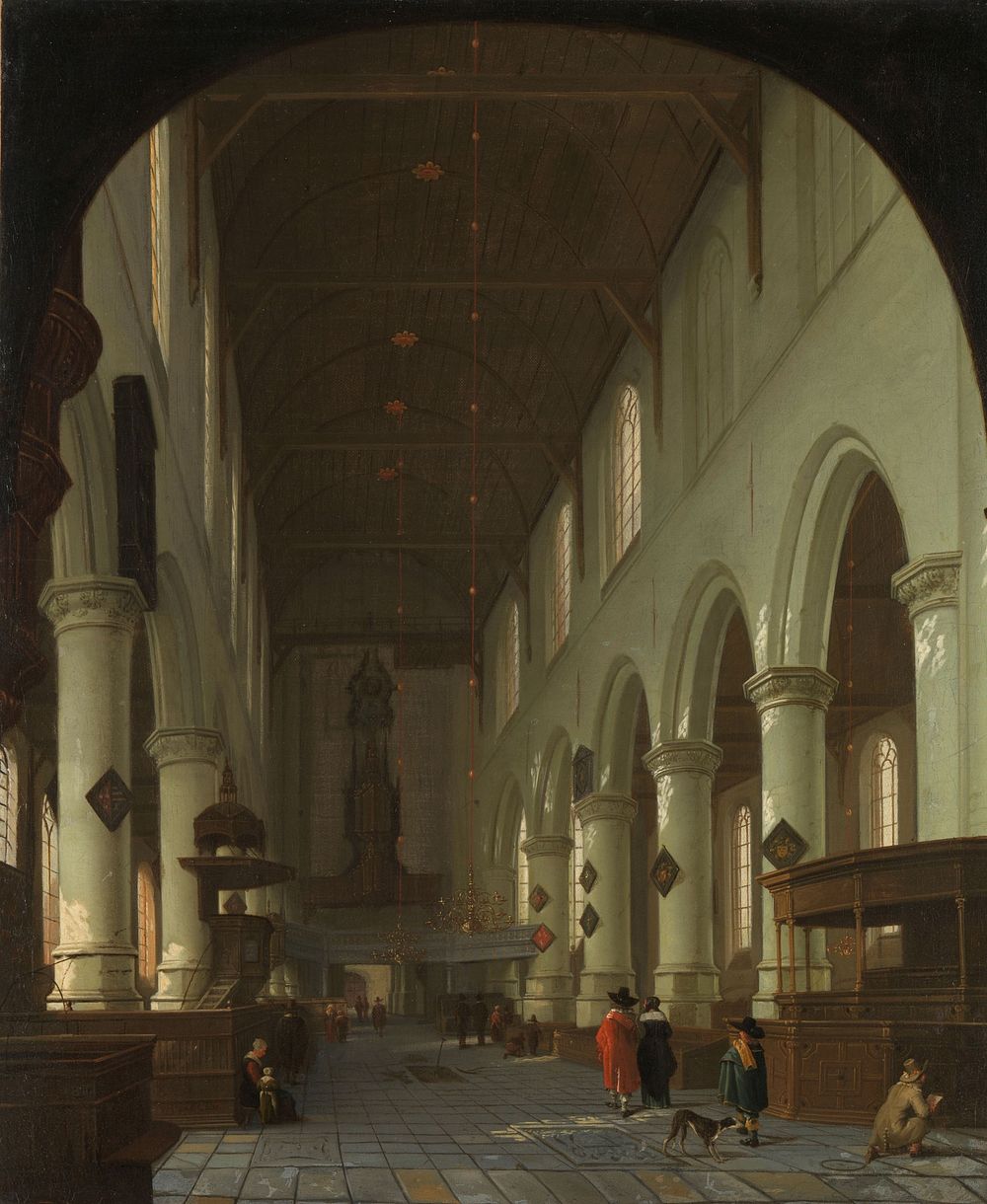 Interior of the Oude Kerk in Delft from the Choir toward the Portal (1660 - 1690) by Cornelis de Man and Hendrick Cornelisz…
